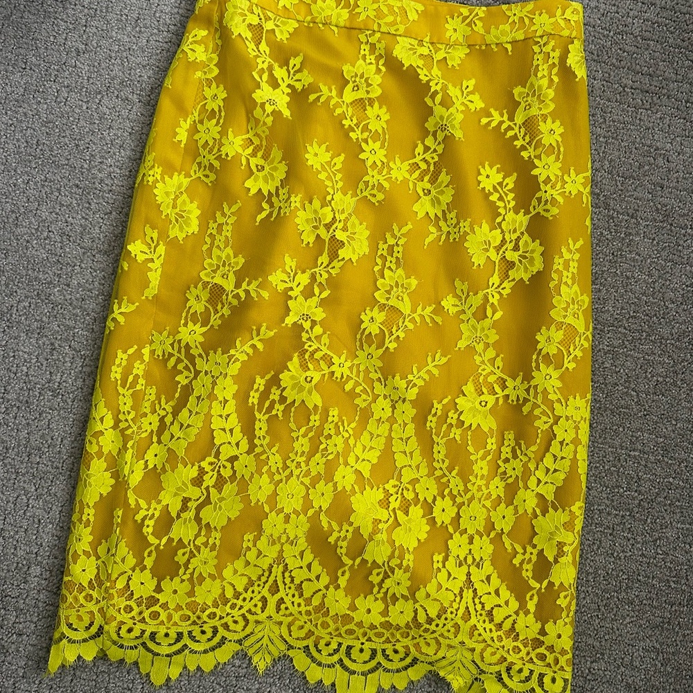 J. Crew Vibrant Yellow Lace Pencil Skirt